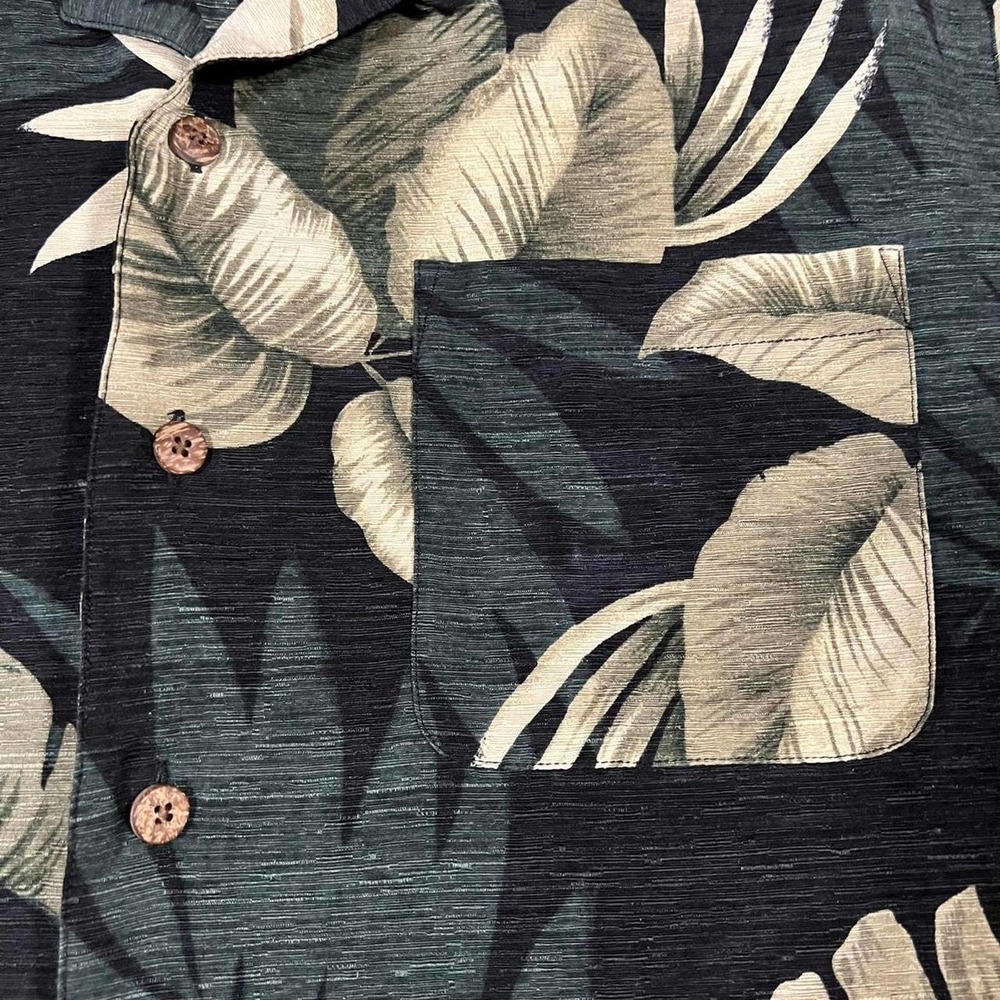 Havana Jacks 100% Silk Hawaiian Floral Shirt Light Green/Dark Green/Black Large - Picture 5 of 6